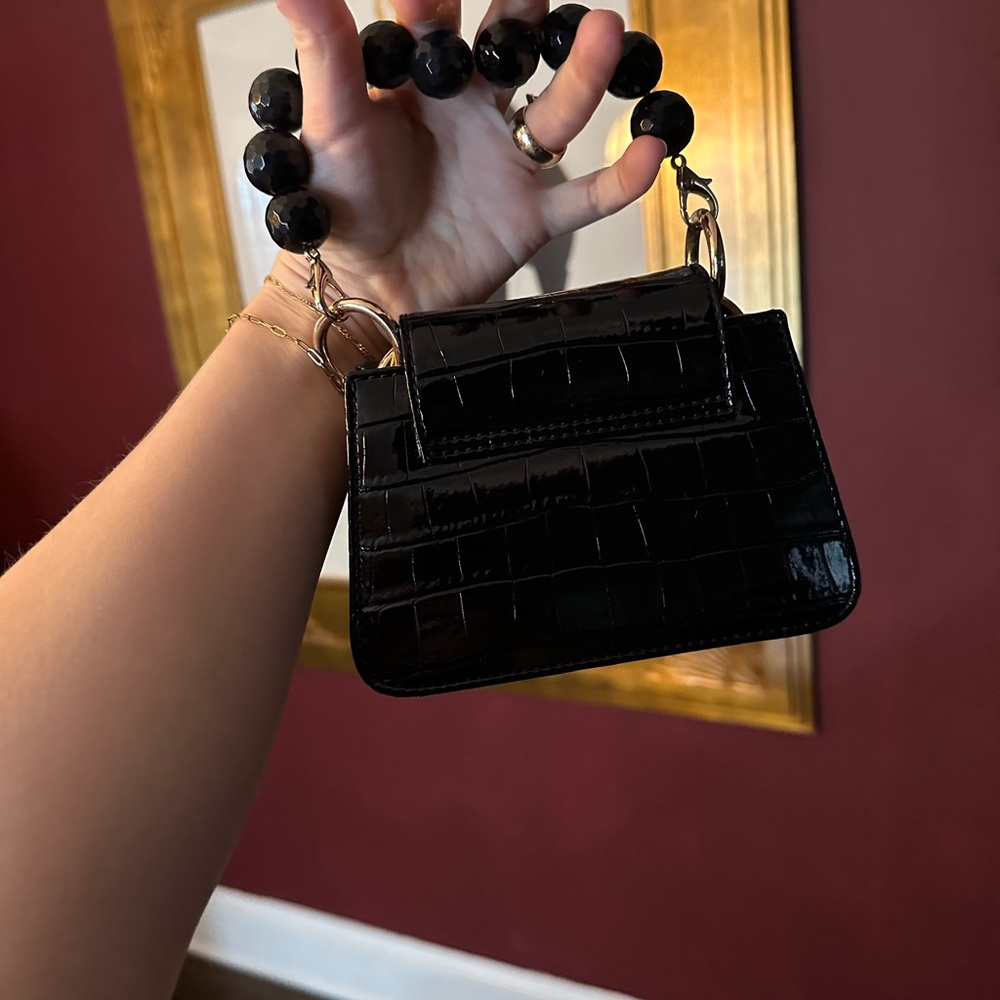 Aliel Horra Black Croc-Embossed Beaded Mini Bag - Picture 6 of 7